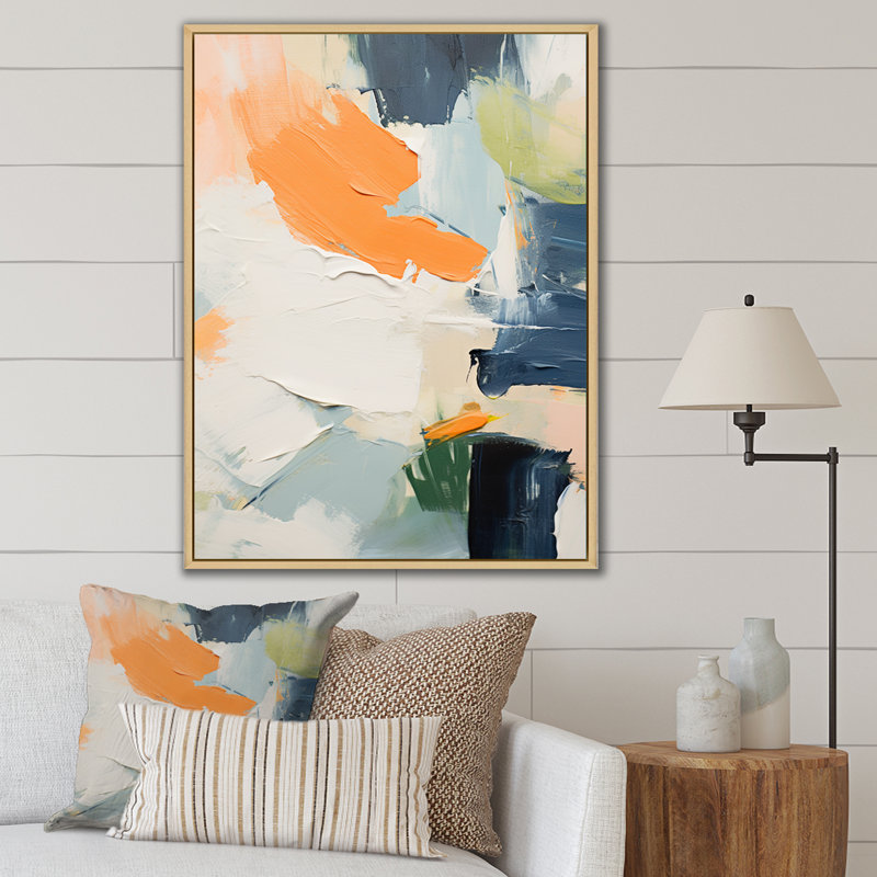 Orange tristesse I - peinture murale abstraite, H 32 po x l 16 po x P 1 po, Cadre naturel flottant