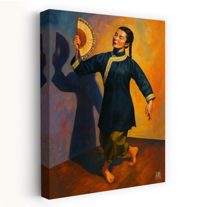«Graceful Fan Dancer Elegant Peaceful Serene Portrait», art mural, H 48 po x l 32 po