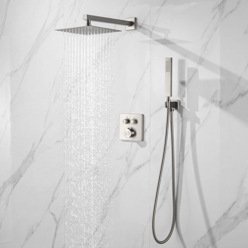 Cube 2-Function Thermostatic Complete Shower Faucet Set, Brushed Nickel