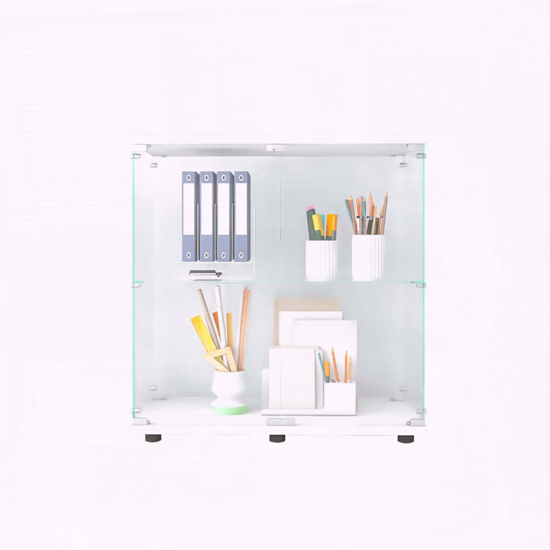 Vitrine en verre 2 couches avec serrure et verre trempé