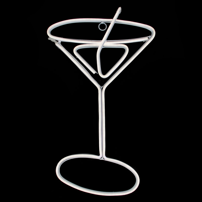 Décoration de fenêtre 17,25 "de style néon éclairé à DEL avec fenêtre en verre Martini