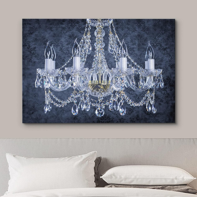 Impression sur toile, lustre en cristal à motif bleu marine, lumières contemporaines, détente, calme, Toile tendue