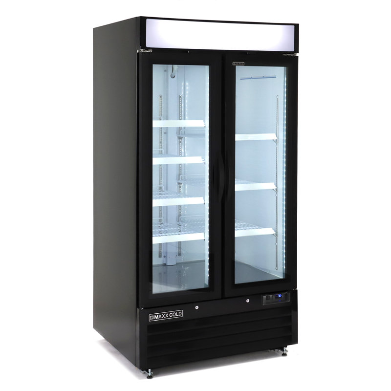 Maxx Cold Glass Door Narrow Width Merchandiser Freezer, Double Door, Black