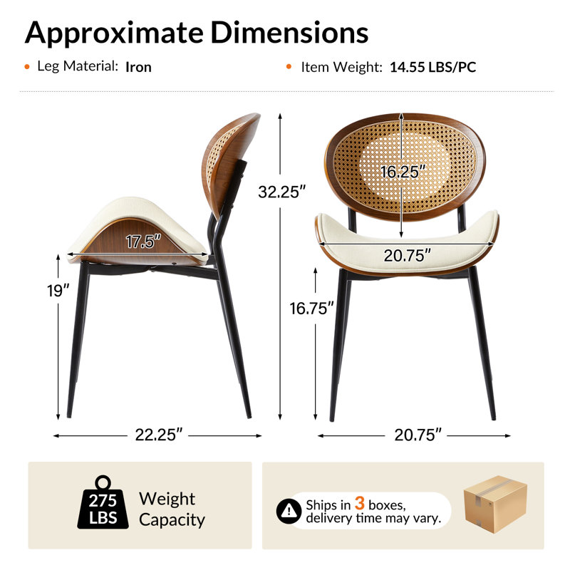 Pateley Mid-Century Modern Rattan Dining Chair Set, 3, Ivory
