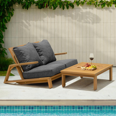 Ertil Ailes Loveseat & Table Set with Cushions by Millwood Pines