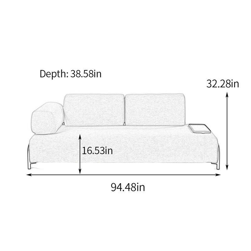 Larges chaises longues d'intérieur, tissu en coton et lin, Accoudoir à gauche (vu de face), Gris clair