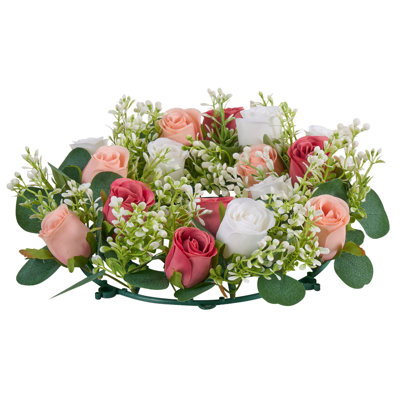 Couronne de roses artificielles, 35,5 cm de diamètre, composée de 10 roses roses et blanches. Idéal comme pièce maîtresse pour la Saint-Valentin, la fête des Mères, les fêtes, les mariages et la décoration intérieure.