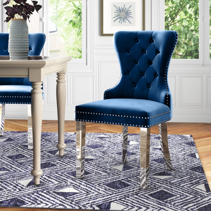 Chaise d'appoint rembourrée en velours Sydnie, Bleu