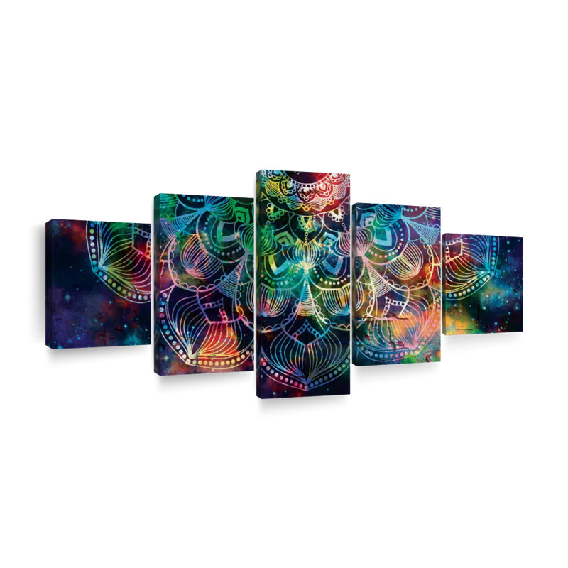 «Mandala Celestial Mandala», ensemble de 5 pièces sur toile par NirvanaDesigns, H 12 po x l 29 po x P 1 po
