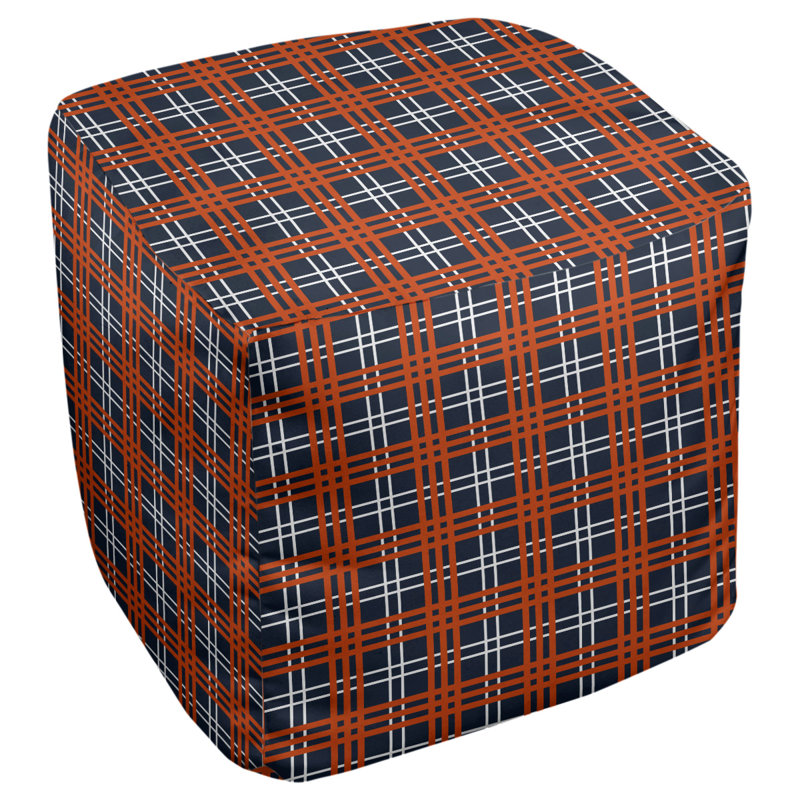 Repose-pieds pouf carré à carreaux Minnesota, Mélange de polyester bleu marine foncé / blanc /, H 18 po x l 18 po x P 18 po