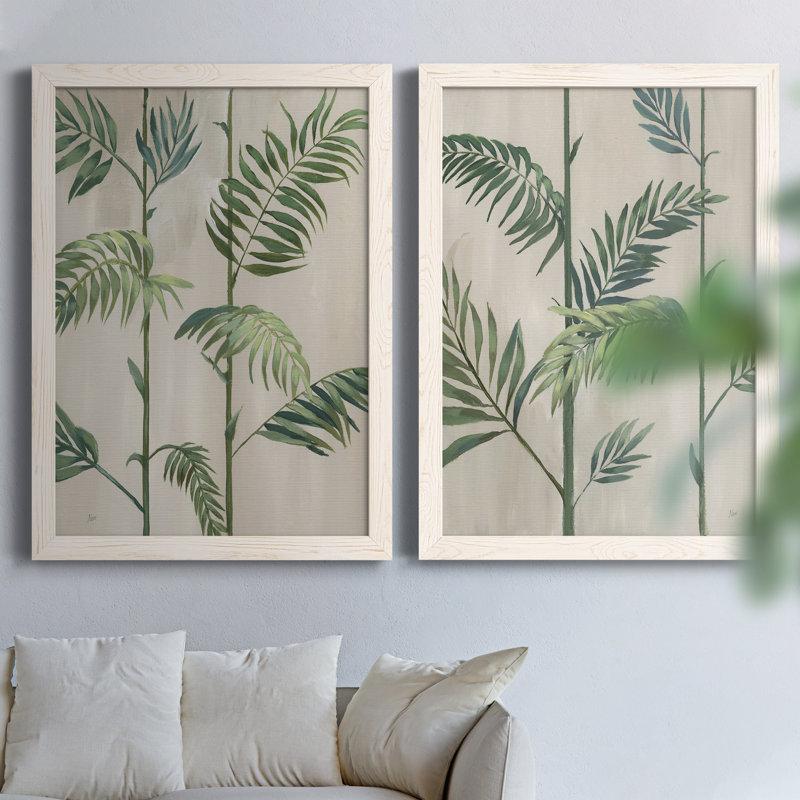 Modern Fronds II - ensemble de 2 peintures sur toile encadrées, H 31,5 po x l 47 po x P 1,5 po, Encadrement beige