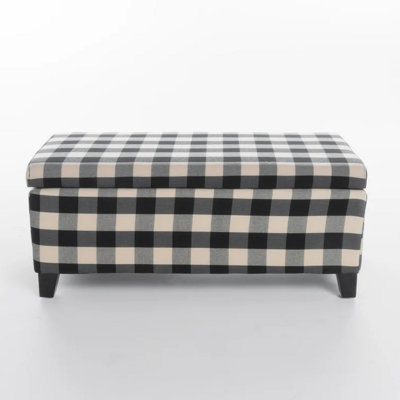 Devi 38 Inch Storage Ottoman, Classic Black Cream Checkered Pattern
