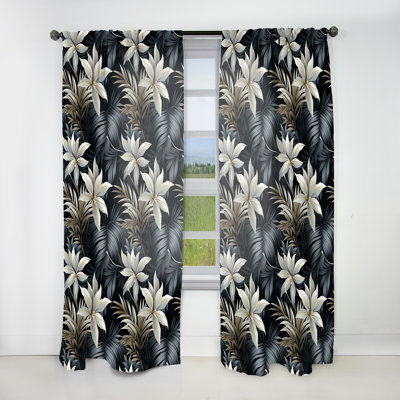 Miroir monochrome à motif tropical - Rideau floral - Velours obscurcissant - 1 panneau