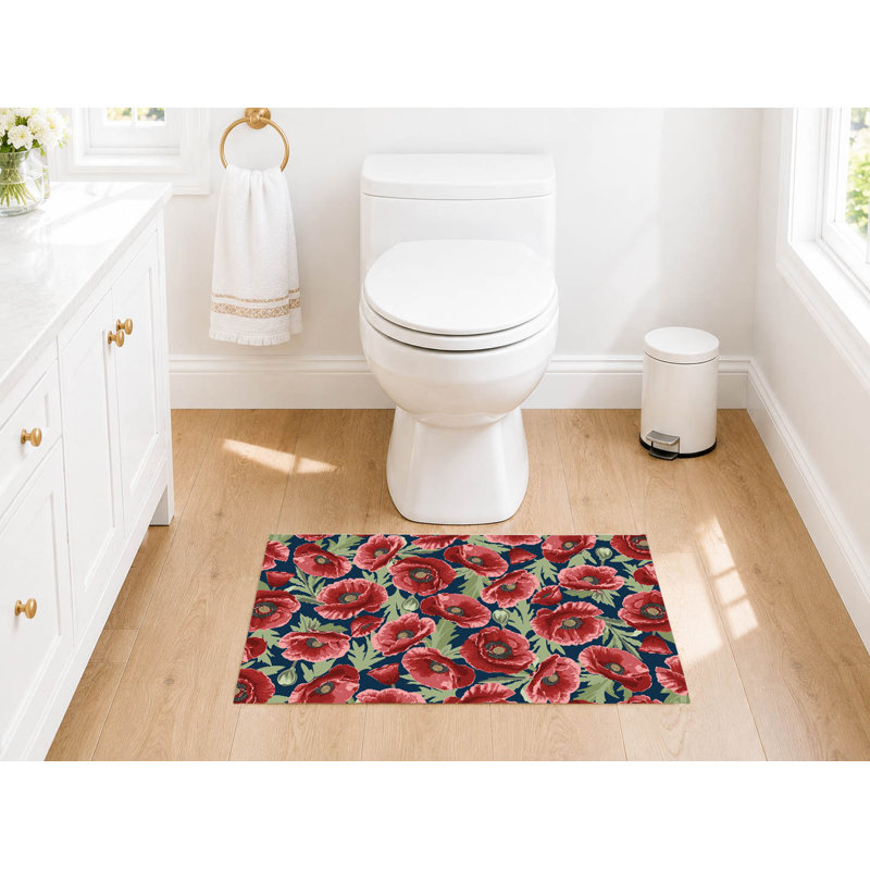 Tapis de toilette rectangulaire absorbant antidérapant Poppie, 34" W x 21" L, Navy