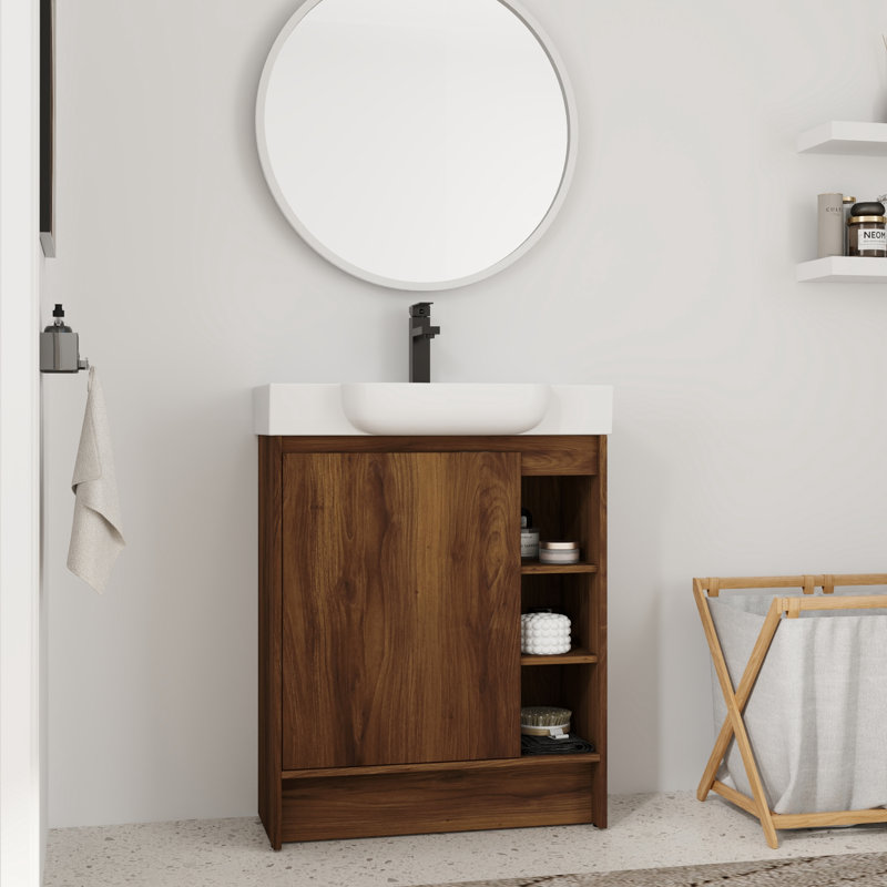 28'' Single Bathroom Vanity with Ceramic Top, Brown Ebony