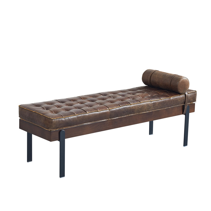 Clarkson Solid Wood Frame Genuine Leather Bench, Brown