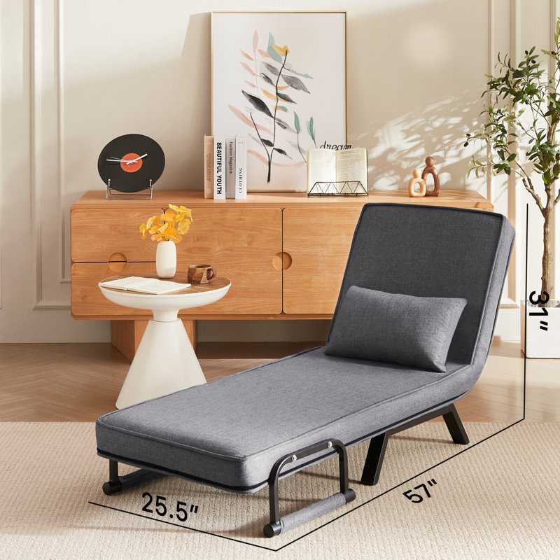 Convertible folding chair bed with 5-position adjustable backrest, comfy sleeper sofa for small spaces, light grey