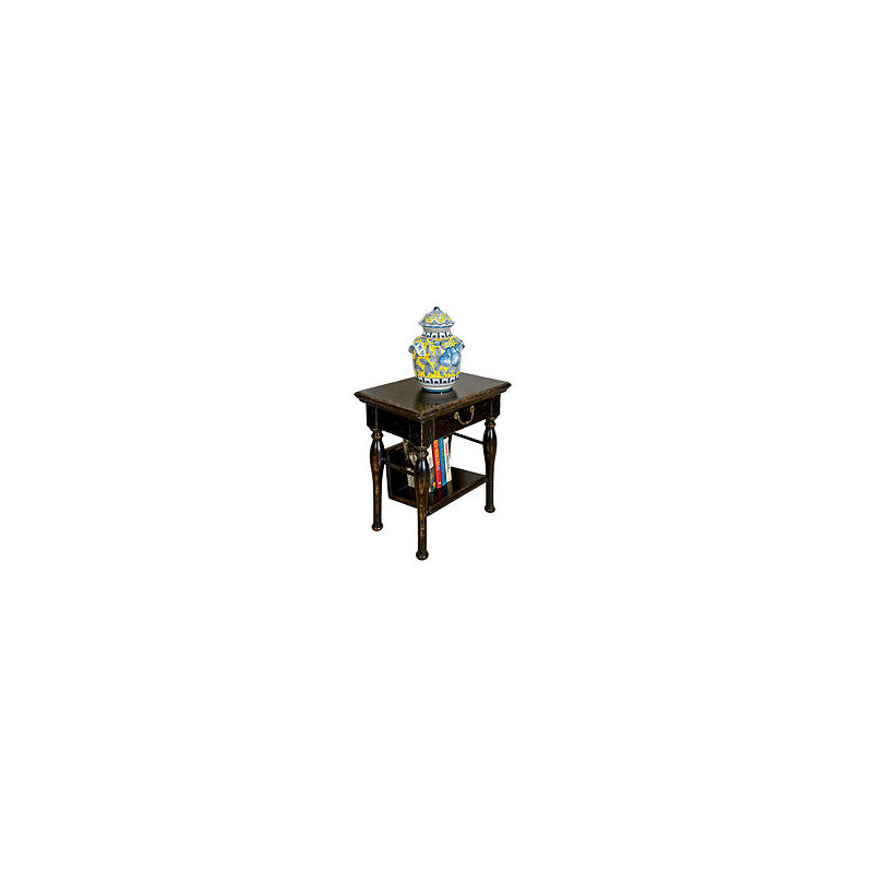 Solid Wood End Table with Storage, Stained