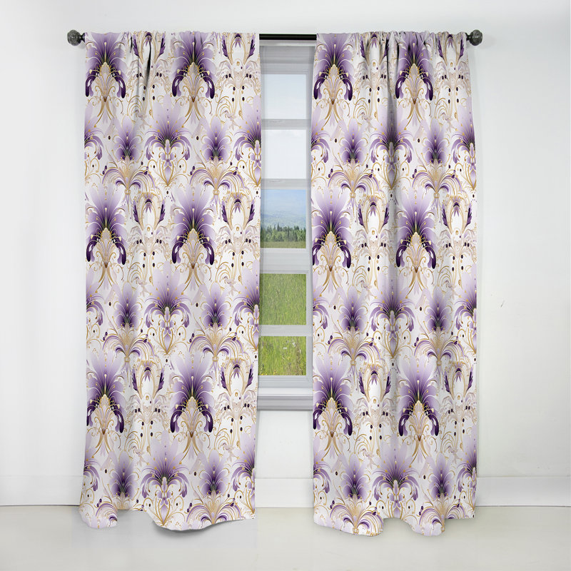 Damask Purple And White Art Deco Pattern II - Damask Curtain - Blackout Curtain - 1 Panels, 52" W x 108" L