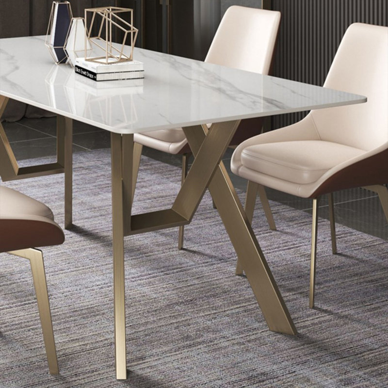 Modern Rectangular Rock Slab Dining Table Sets, 29.5"H x 55.1"L x 31.5"W