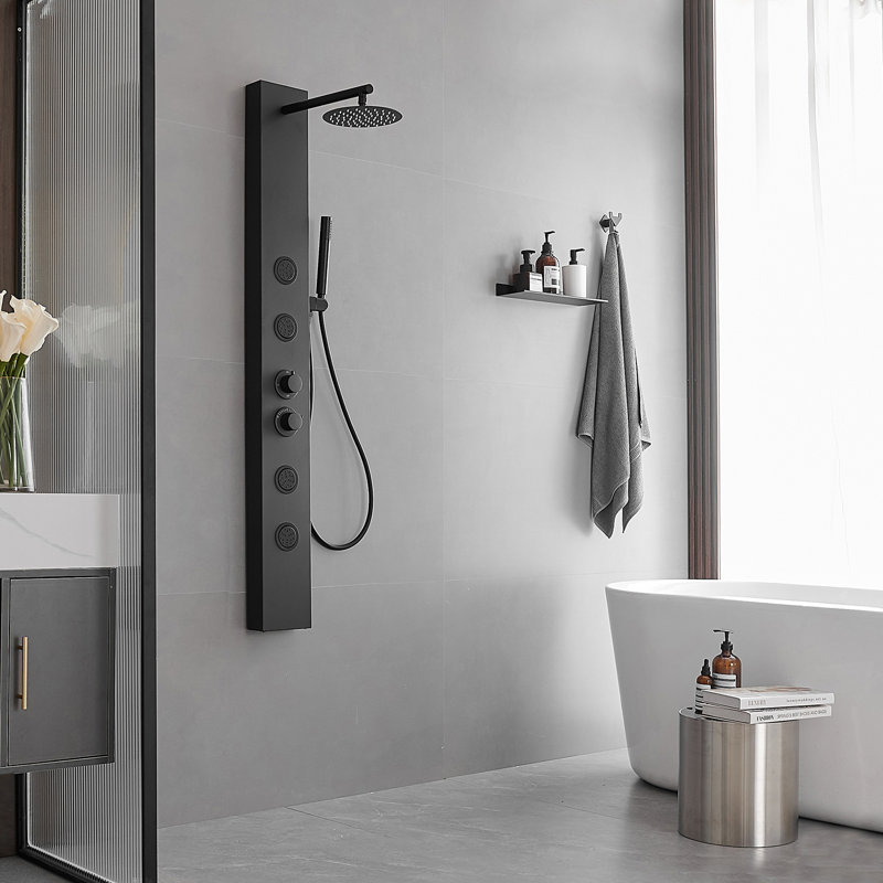 3-way Diverter Shower Tower Panel System with Adjustable Shower Head, Matte Black