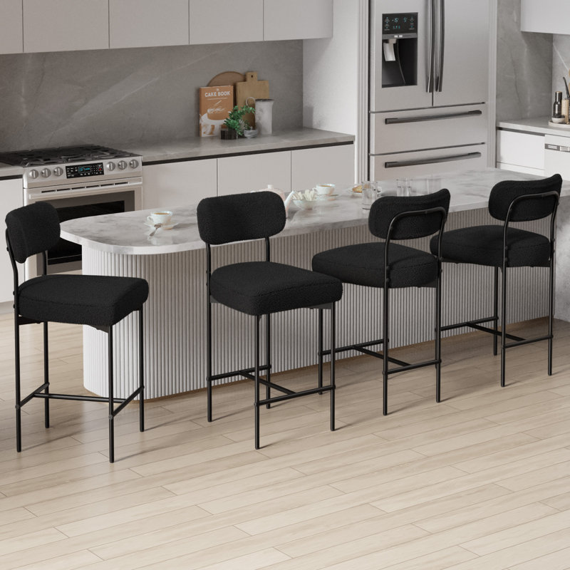 Osborne 26" H Upholstered Bar Stools Counter Height Bar Stools With Adjustable Foot Pads, Black, 4