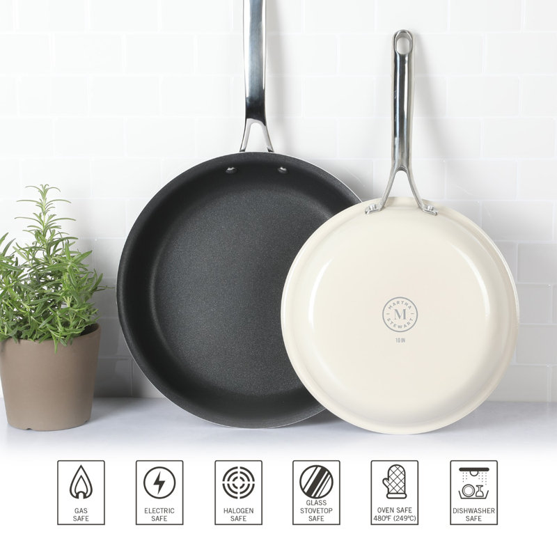 Cream and Black Aluminum Nonstick 2-Piece Fry Pan Set
