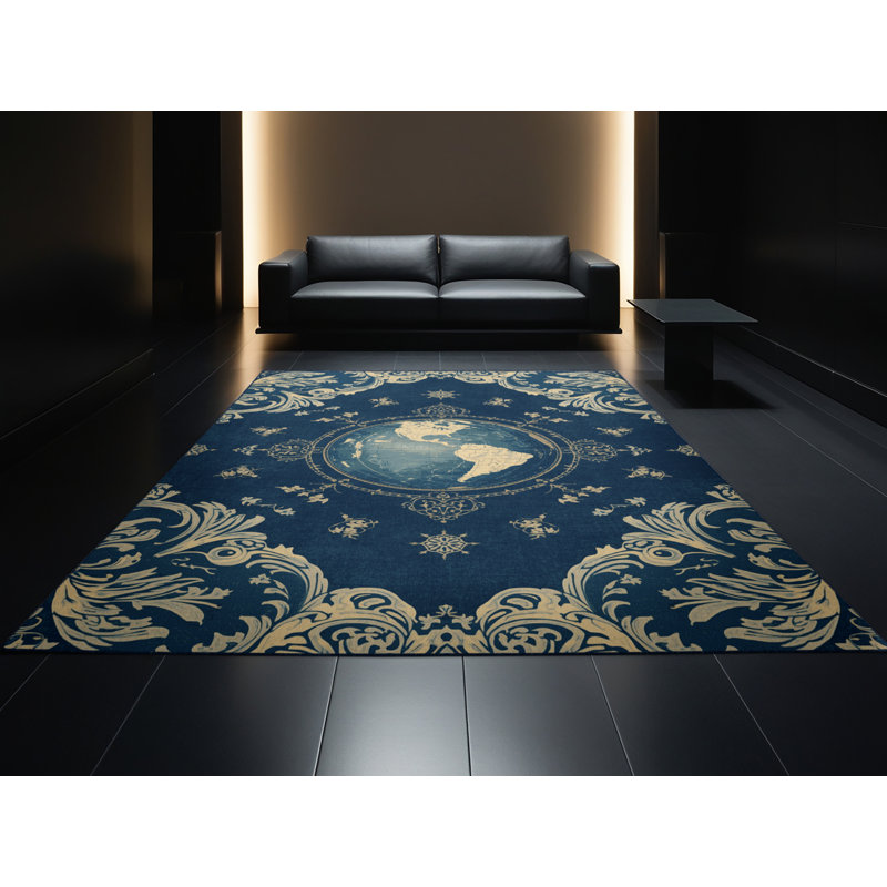 Tapis floral bleu lavable à la machine Botkins, 8 x 10