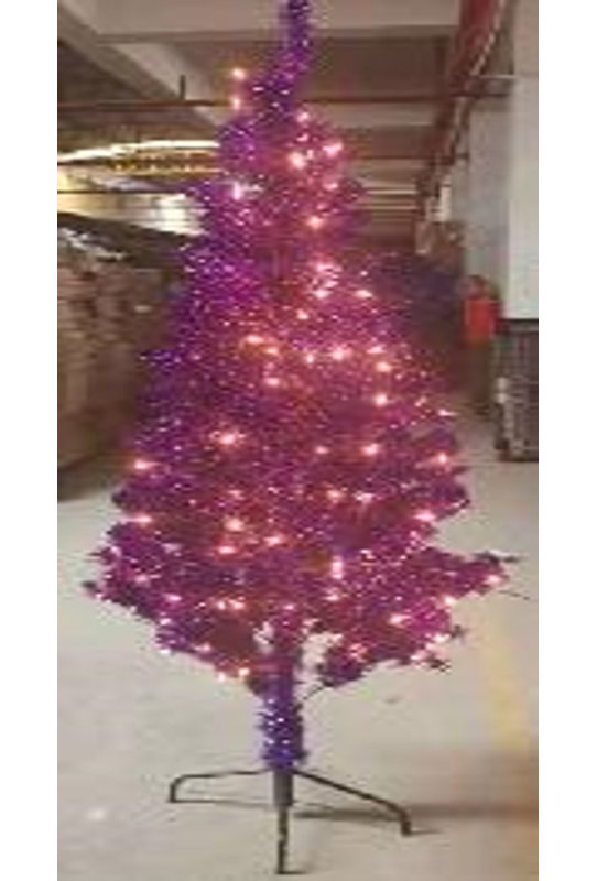 Artificial Tinsel Christmas Tree - Purple, 9', Pre-Lit