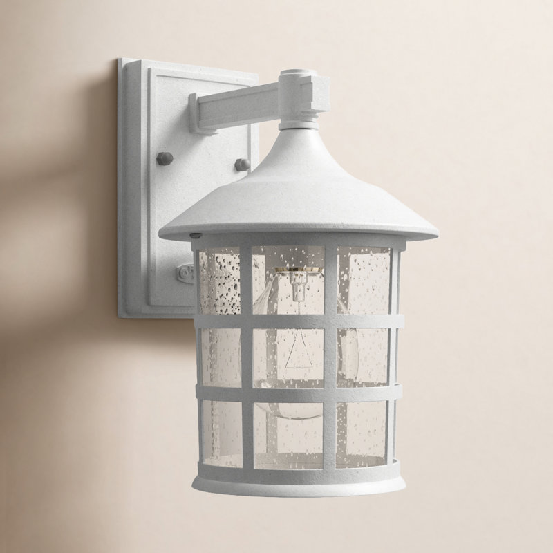 Textured White 1 - Bulb Outdoor Wall Lantern, 9.25" H x 6" W x 7" D, Black, MED