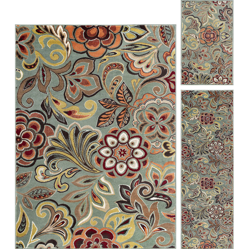 Ensemble de tapis transitionnel bleu de 3 pièces Elmer