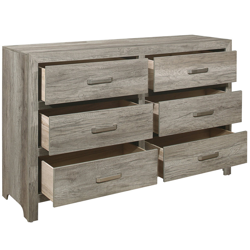 Commode 6 chambres à coucher, style rustique français avec finition gris vieilli 6 tiroirs Mid-Century