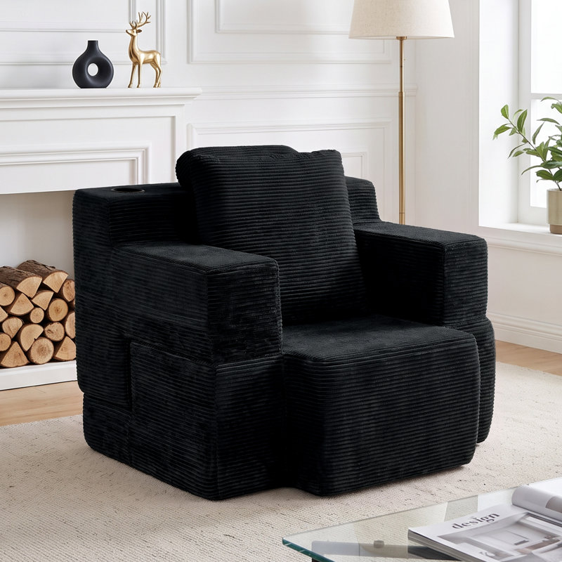 Canapé convertible 2 en 1 à compression, canapé multifonctionnel en velours côtelé pour petits espaces, Black Corduroy