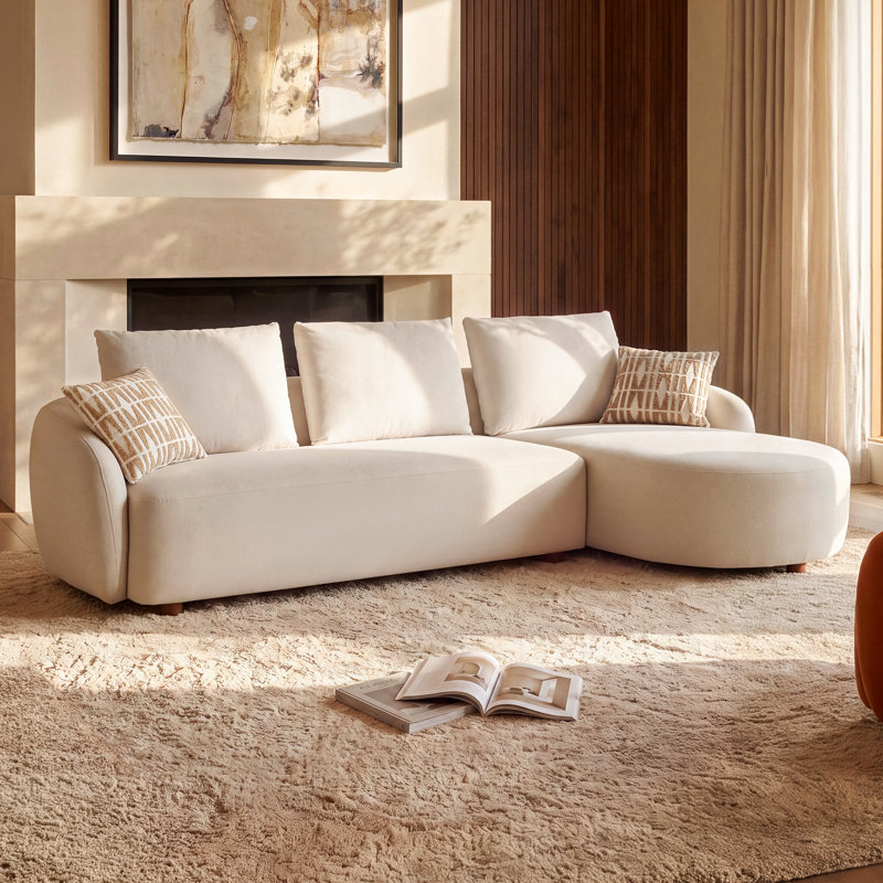 Canapé modulaire en L Catlin, Velours beige, H 35 po x l 107,1 po x P 64 po