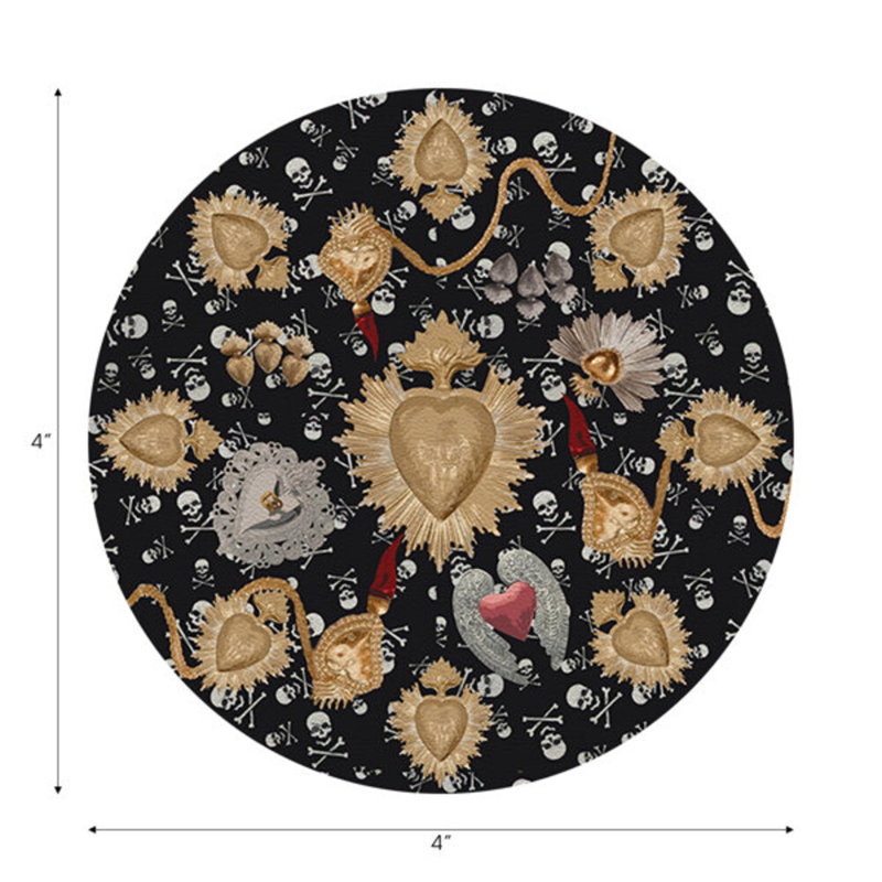Ex Vote Skulls Black Vegan Leather Round Coasters