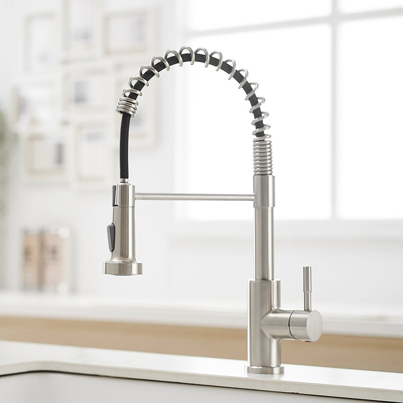 Kitchen Faucet With Pull Down Sprayer Brushed Nickel Stainless Steel Single Handle Pull Out Spring Sink Faucets