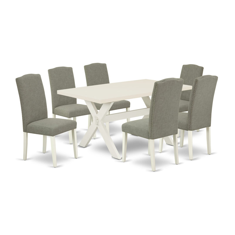 Moncayo Rubberwood Solid Wood Dining Set, 7 Pieces: Table, 6 Chairs, Dark Shitake, 30" H x 60" L x 36" W