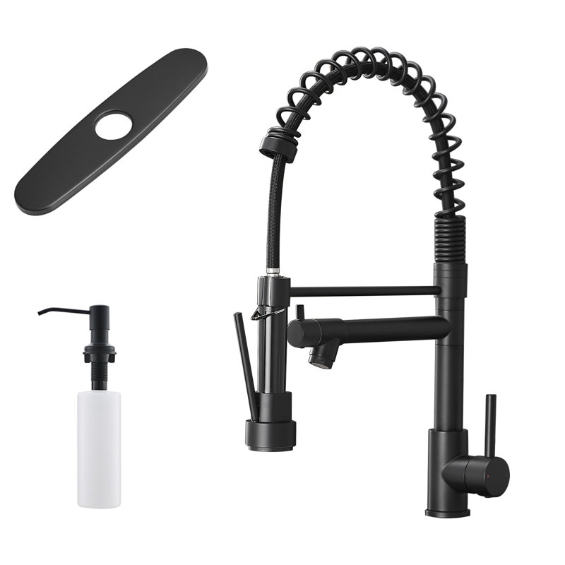Black Pull Down Kitchen Sink Faucet With Soap Dispenser, 304 Stainless Steel Single Handle, 2 Spray Modes | Gift Idea