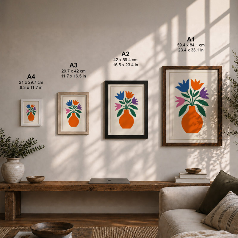 Modern Floral Arrangement Botanical - Framed Print, A2 - 59.4 x 42.0 cm, White