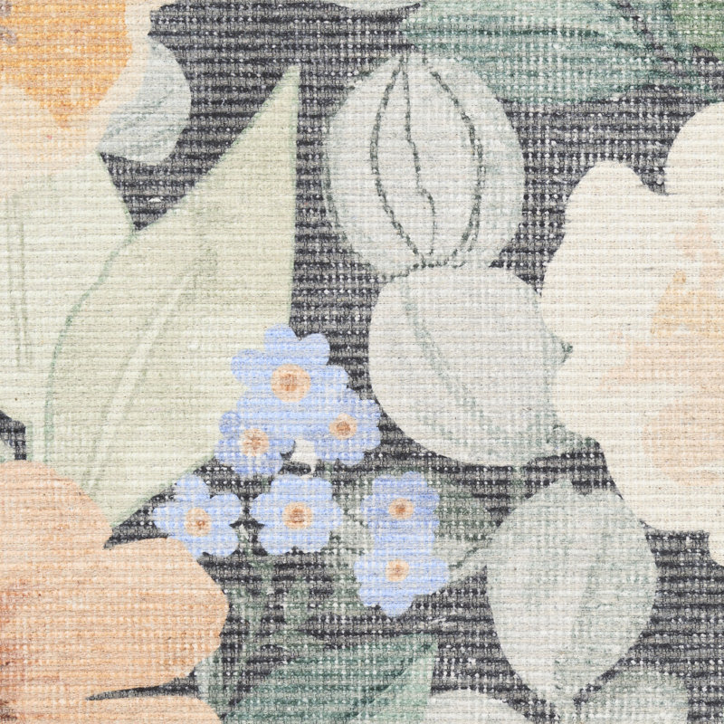 Nourison Botanical Washables 2' x 6' Charcoal Multicolor Farmhouse Indoor Rug, Runner 2' x 6', Multicolor Charcoal