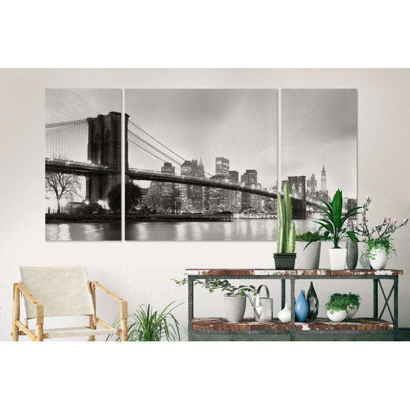 Twilight pont de Brooklyn-multi-pièces sur toile, H 40 po x l 80 po x P 1,5 po