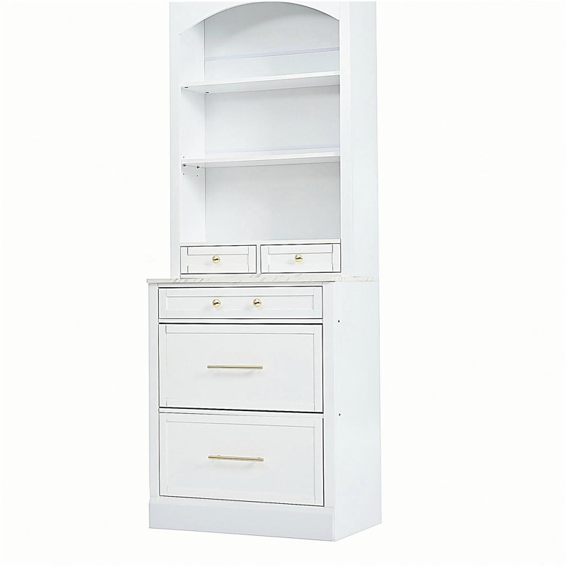 [Provided Assembly Video] TOPMAX modern 83.7-inch high kitchen storage cabinet, independent high kitchen tall cabinet, marble top surface, with 5 storage drawers and adjustable shelves, 2 sets, white