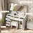 Patikuin LED Vanity Desk with Lighted Mirror, White Makeup Table with 7 Drawers & Hairdryer Holder, Dimmable 3-Color Lights & Power Outlets, Stable Dressing Table with Stool for Bedroom, Marble White