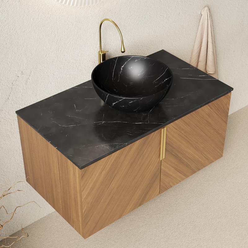 Meuble-lavabo 36 po avec lavabo, comptoir noir, Chêne brun