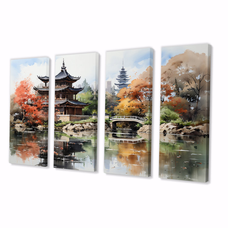 Critchlow China Art Pagoda Serenity - art mural chinois sur toile - 4 panneaux
