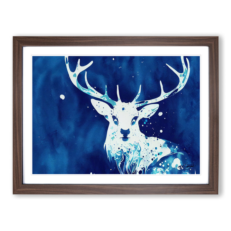 Stag Deer Splash - Single Picture Frame Print, 25cm H x 34cm W x 2cm D, Walnut