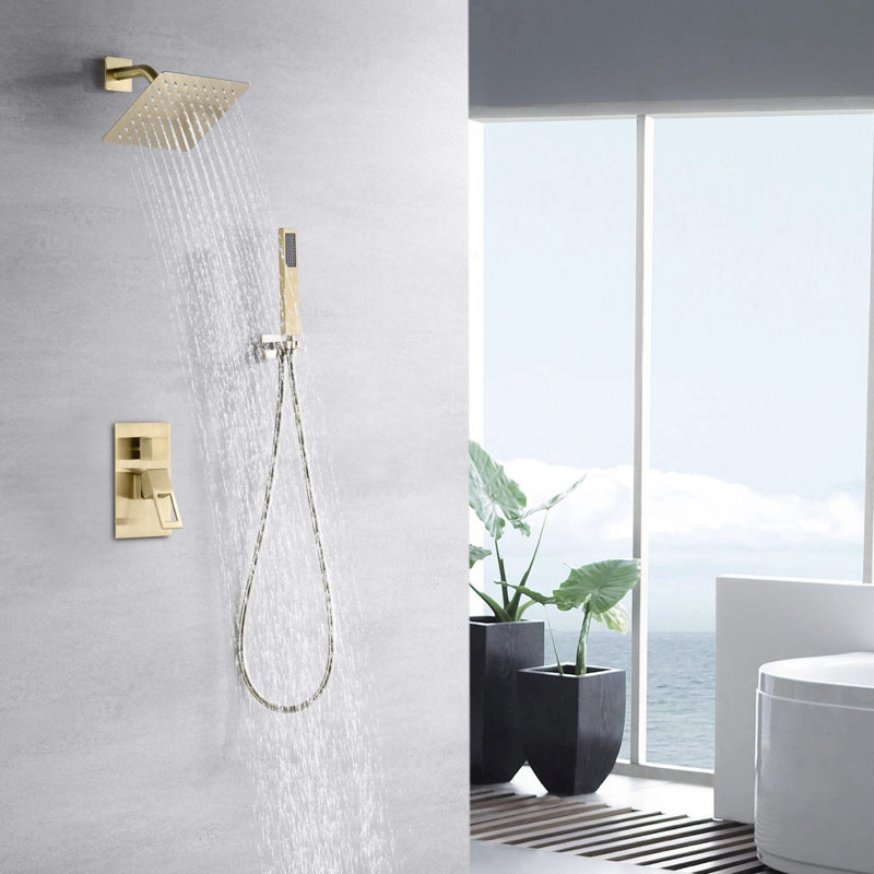 Complete Shower System with Rough in-Valve, Brushed Gold
