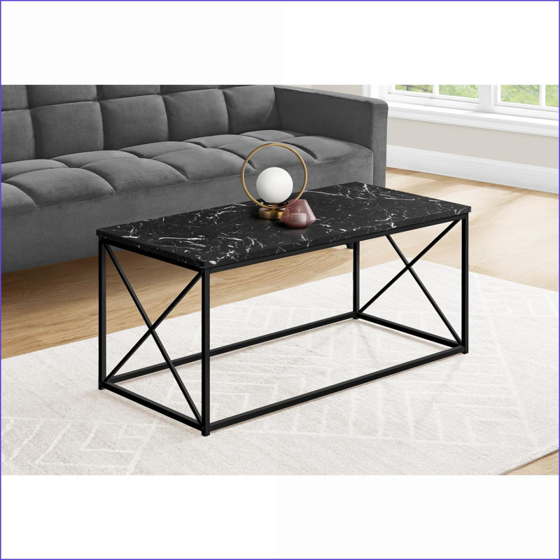 Table basse moderne en marbre noir avec cadre en X, facile à assembler pour le salon / bureau