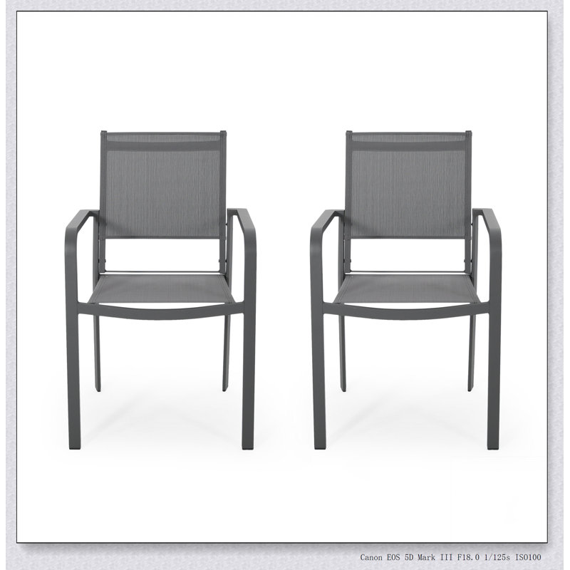 Chaise de salle à manger d'extérieur moderne en aluminium avec siège en filet (ensemble de 2)