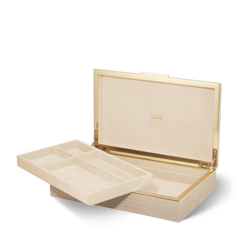 Boîte de rangement classique en cuir Croc, Fauve